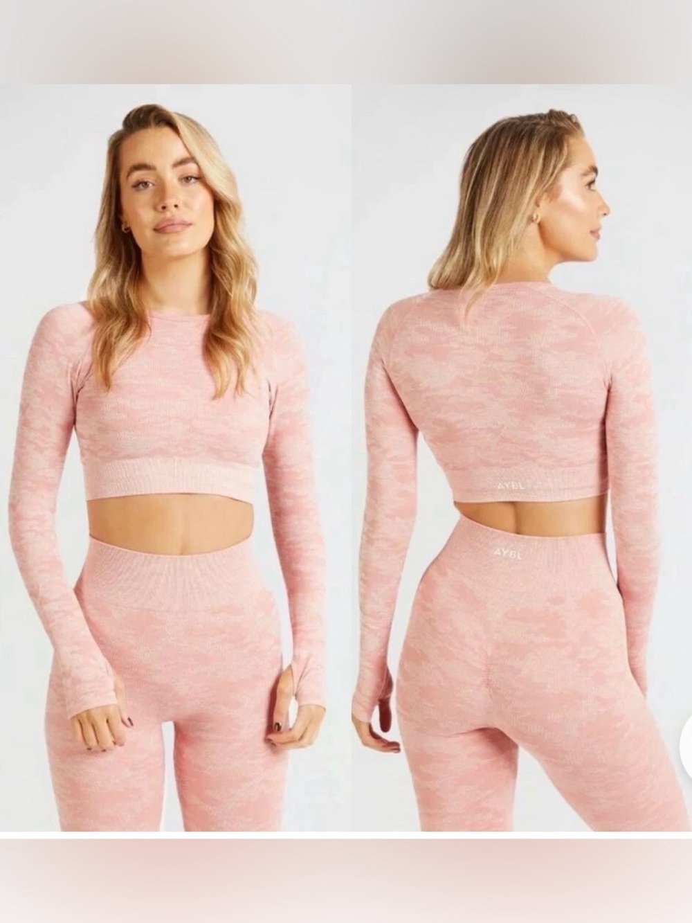AYBL Evolve Camo Seamless Long Sleeve Crop Top Pink size medium